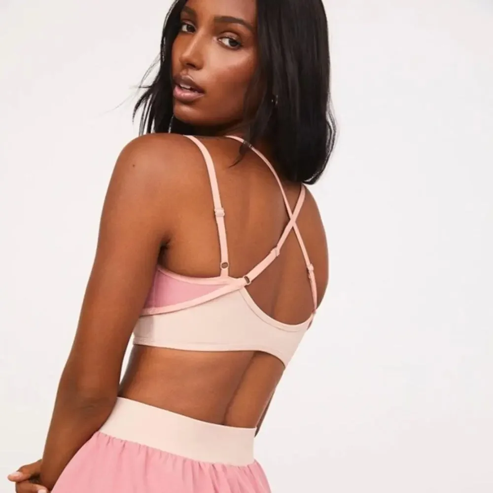 NWT For Love & Lemons Emma Cutout Colorblock Strappy Sports Bra Rose Pink XXS